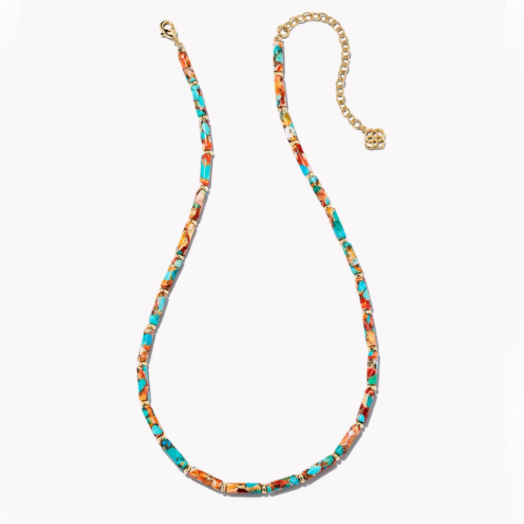 Nwt. Kendra Scott Ember Gold Strand Necklace In Bronze Veined Turquoise